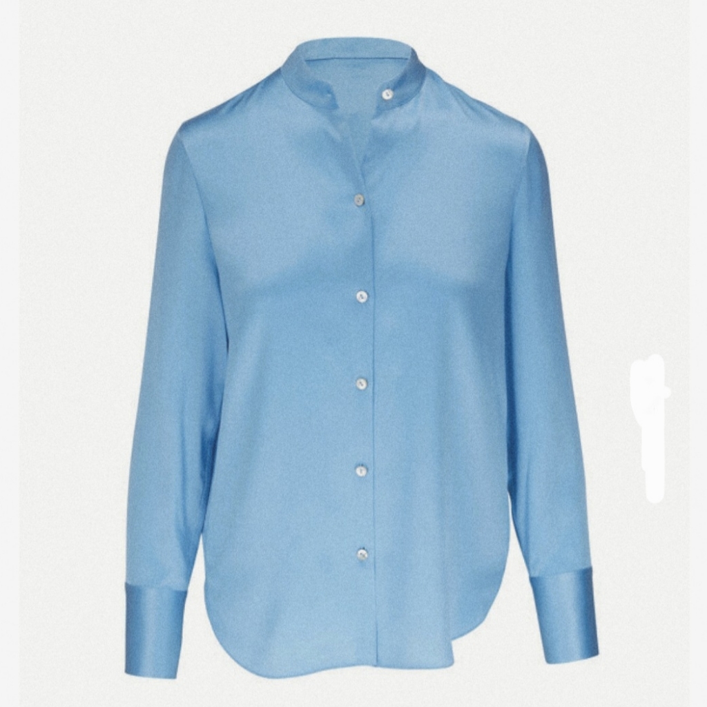 Vince Fountain Silk Slim Fitted Band Collar Blouse In Blue Size Xs/Tp
